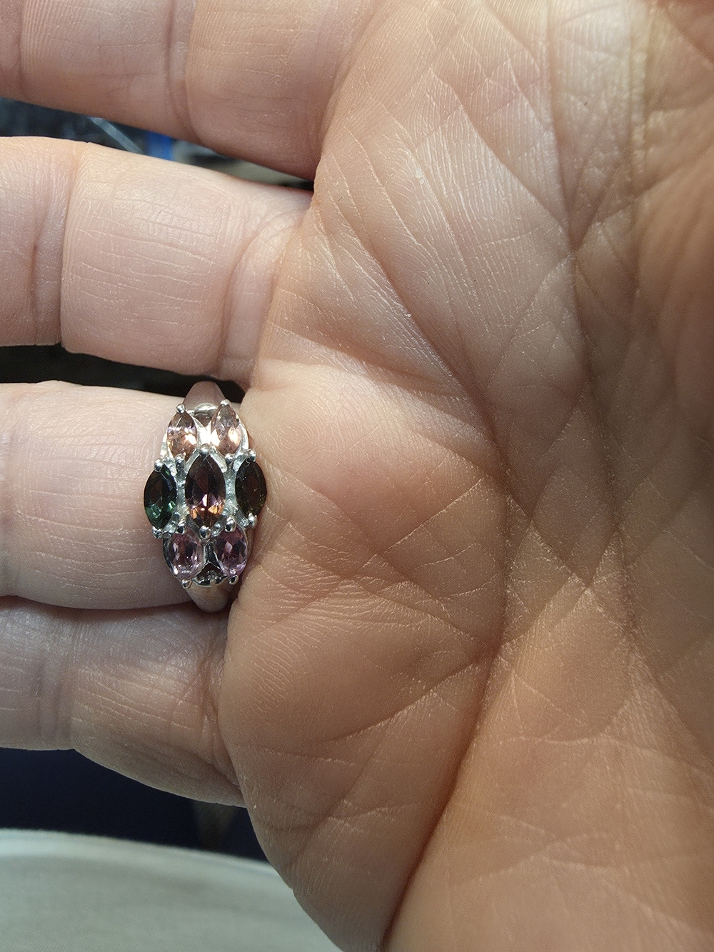 Tourmaline Multi- Colored Sterling Ring in Pink and Green Size 8 - Picture 3 of 6